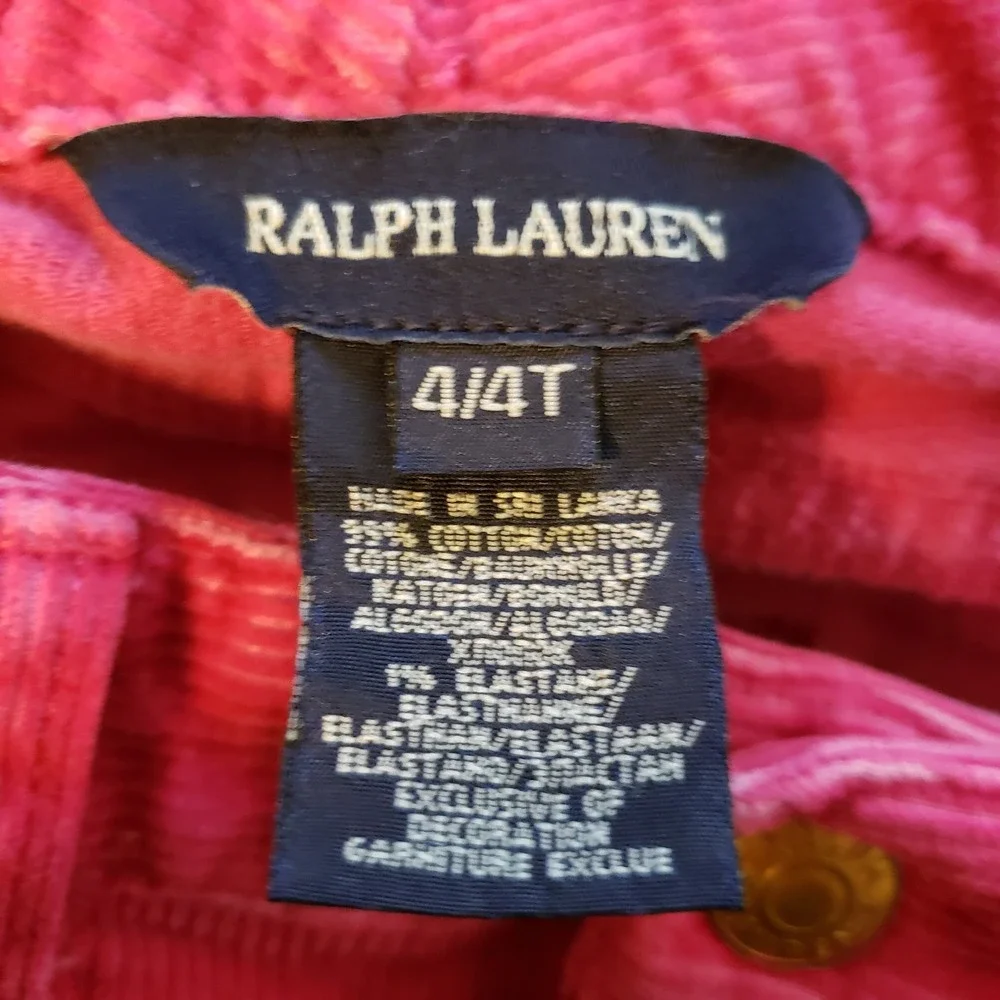 Ralph Lauren Little Girls Corduroy Pants 4T Embroidered Logo School Preppy Pink